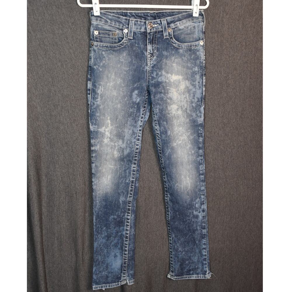 True Religion Women's 14 Acid Wash Fog Distressed Denim Jeans Flap Pocket Slim